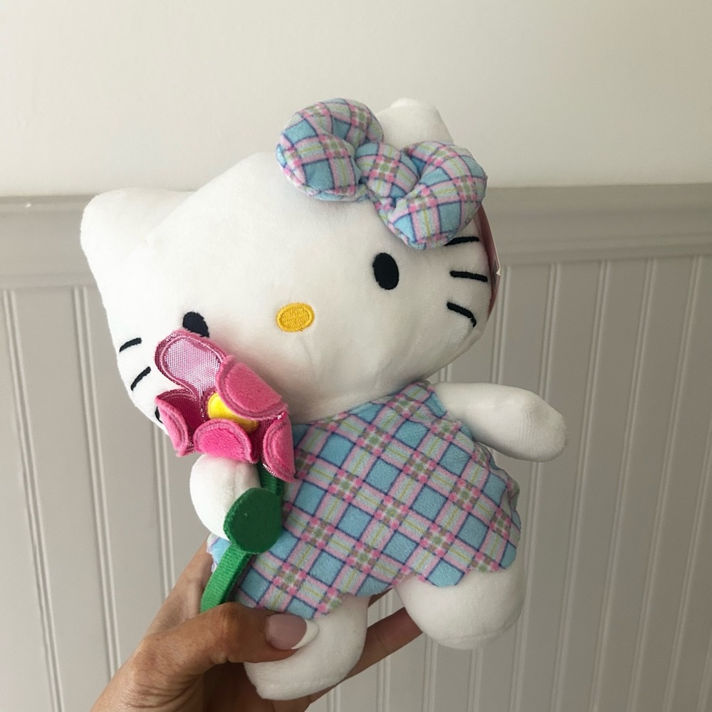 ⭐️ NEW Hello Kitty Plush with Pink and Blue Plaid Easter Spring Dress